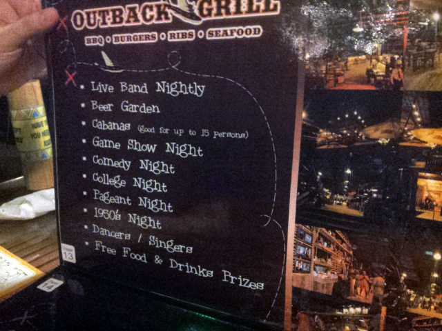 Outback Grill - Menu